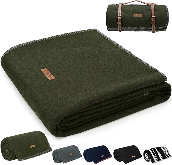 Molithe 100% Wool Blanket, 62" x 86", Warm, Thick, Washable, Military Wool Blanket, Great for Camping, Outdoors, Sporting Events, Survival Kits