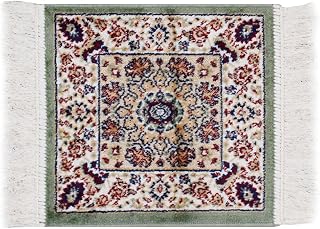 SaRani Klassischer traditioneller Teppich, Blumenmuster, mit Fransen, Viskose-Stoff, Heimdekoration (Grün, 35 x 35 cm)