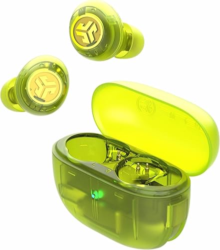 JLab Go Pop ANC True Auriculares inalámbricos y funda de carga, verde neón transparente, cancelación activa de ruido, controladores de 0.394 in,