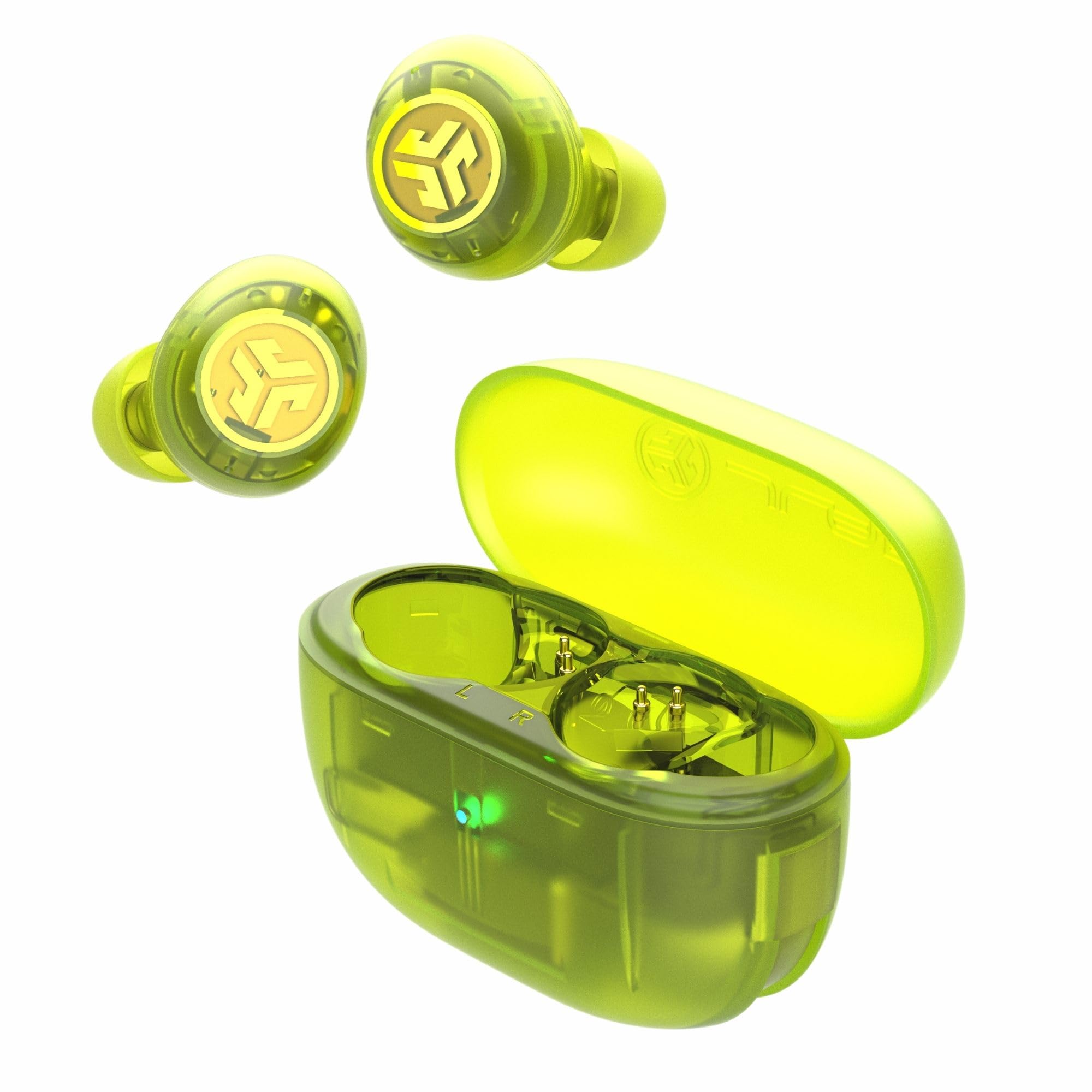 JLab Go Pop ANC In Ear Kopfhörer Bluetooth, Active Noise Cancelling kabellose Kopfhörer 24+ Std. Spielzeit, True Wireless Earbuds, IP55 schweißresistent, Multipunkt, Transparentes Neongrün
