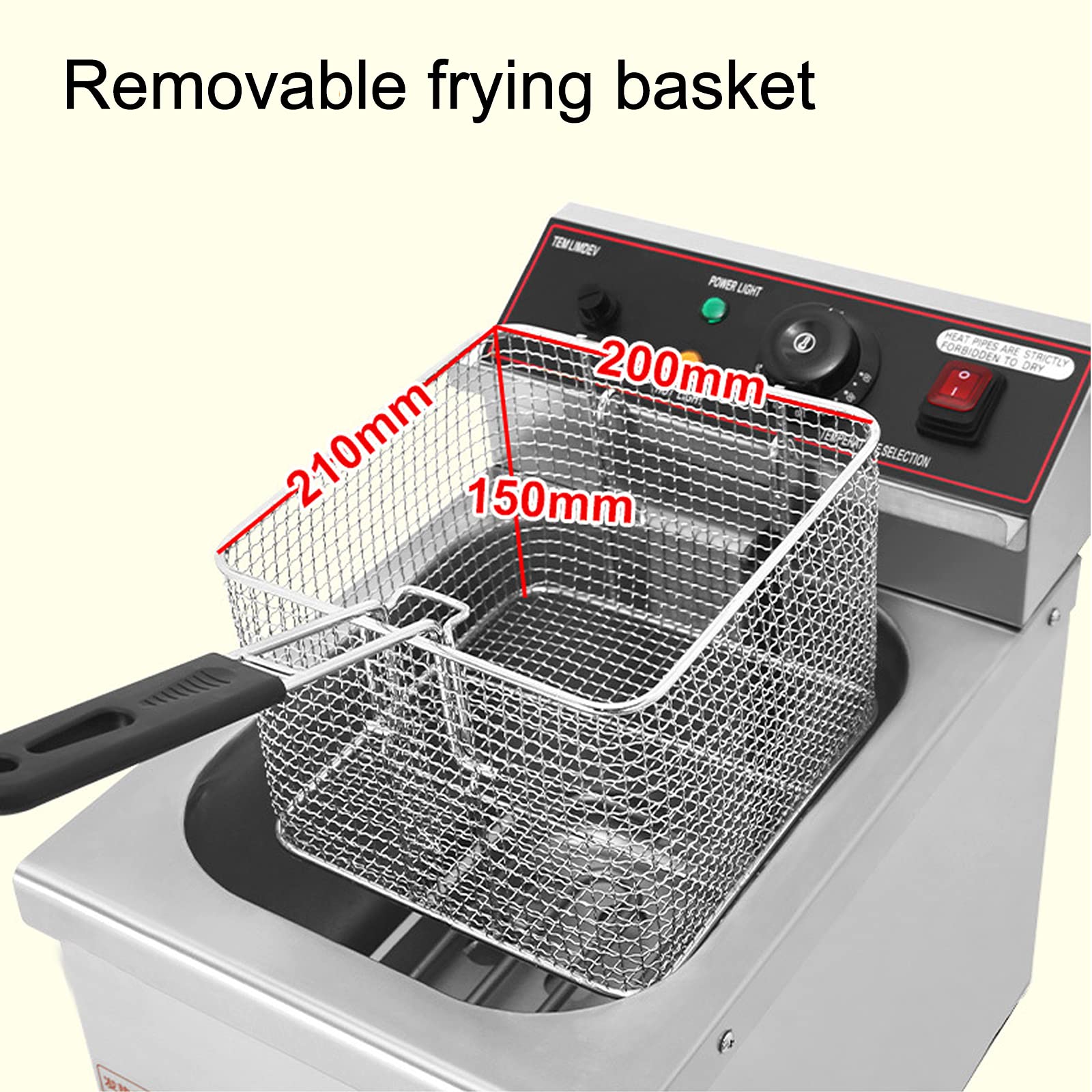 Freidora Comercial, freidora eléctrica de Acero Inoxidable de Alta Resistencia, con Cesta y Tapa, de Drenaje y Control de Temperatura, freidora para Uso Comercial y domésti