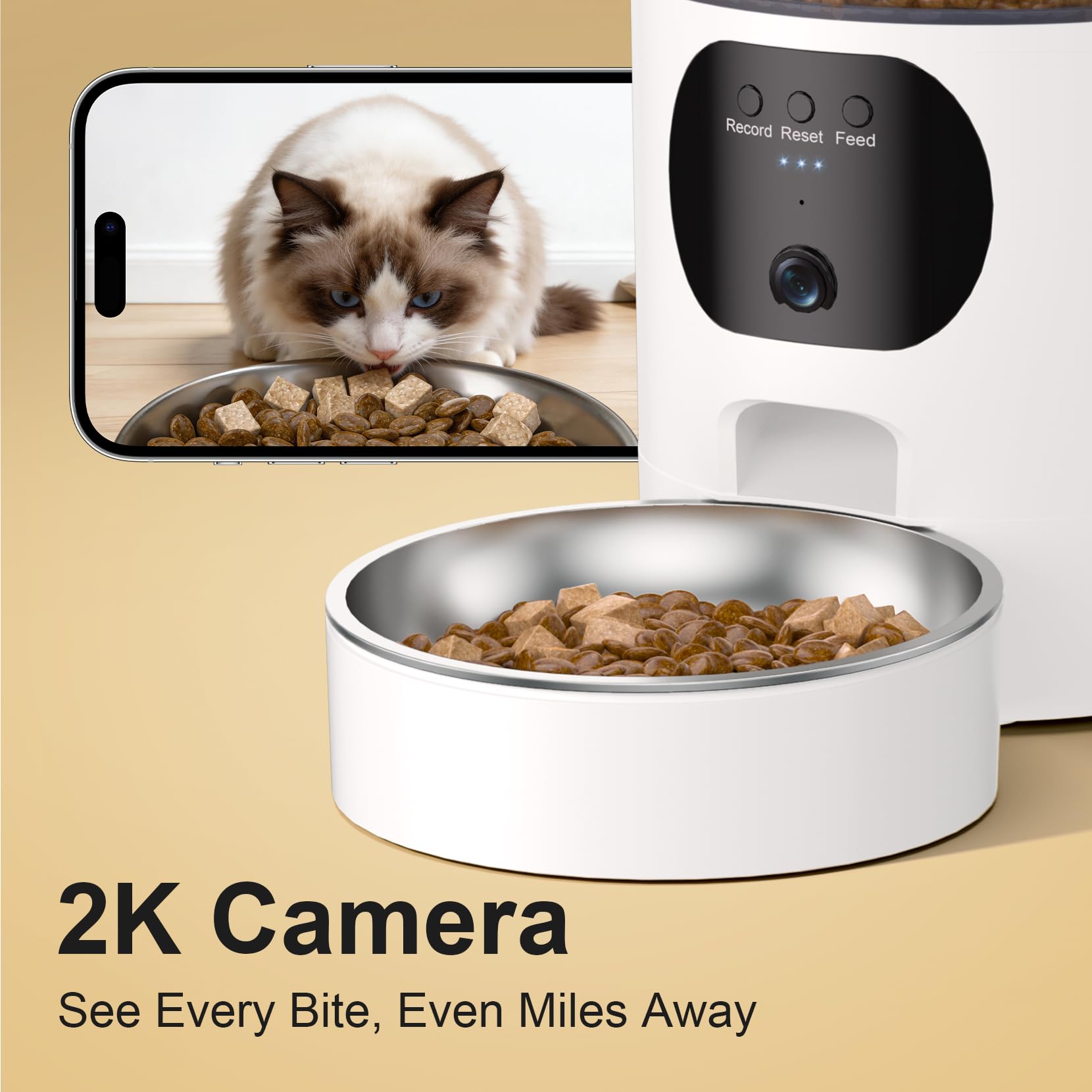 Automatic Cat Feeder with 2K Camera, 5G WiFi 6.5L Smart Pet Feeder for Cat & Small Dog, Automatic Dog Feeder with Night Vision, 2-Way Audio, Motion Detection, Feeding Schedule & App Control — view 2