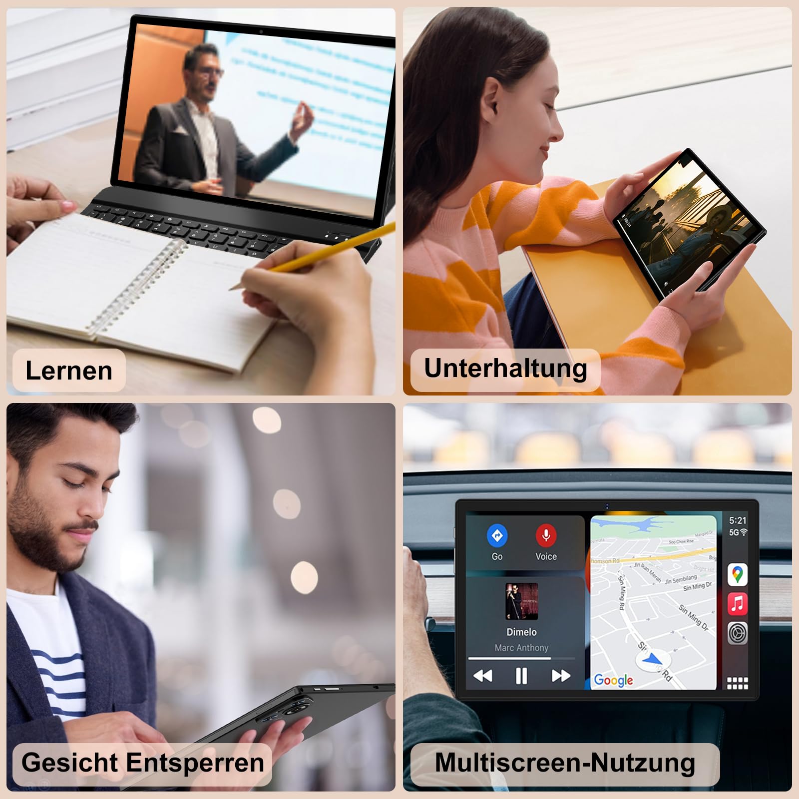 2026 Tablet 10 Zoll Android, 128GB ROM/TF 2TB, Octa-Core Prozessor, 8000mAh, BT5.0, 8MP+5MP, WiFi 5G+2.4G, Face ID, Widevine L1, Augenschutz, Tablet mit Tastatur & Maus Metallkörper-Schwarz