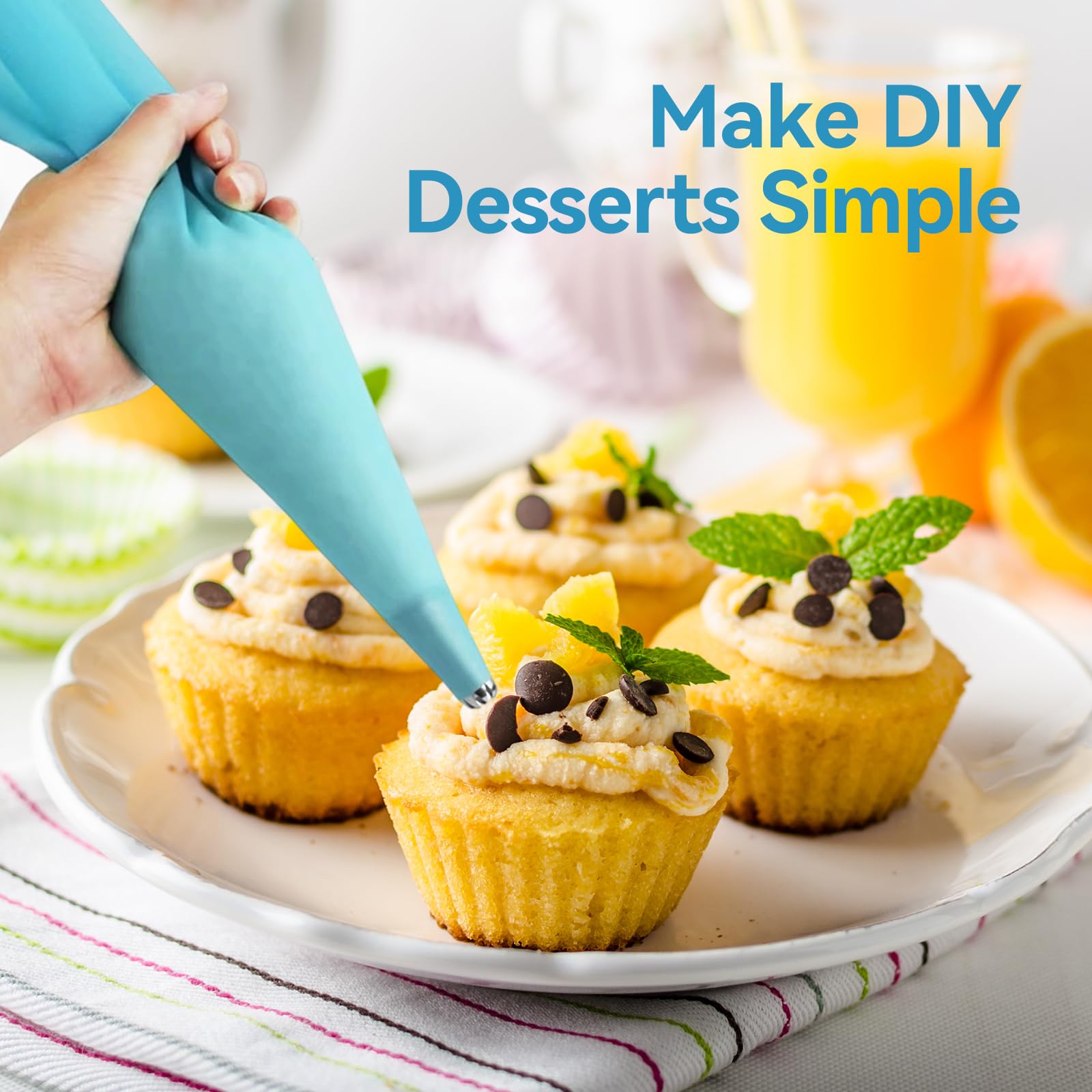 Varenzya 3 Pièces Poche a Douille Patisserie Professionnelle, 40/35/30 cm Bleu Poche a Douille Reutilisable, 3 Tailles Lavable Poches Douilles Patisserie pour Décorer Gâteaux, Biscuits, Desserts - 5