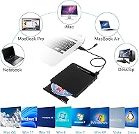 Vista 6 de NOLYTH Unidad Blu Ray externa: USB 3.0 Tipo-C Blueray/DVD Drive para PC Laptop Mac Windows Portátil Bluuray Burner Player con SD TF 2 puertos USB