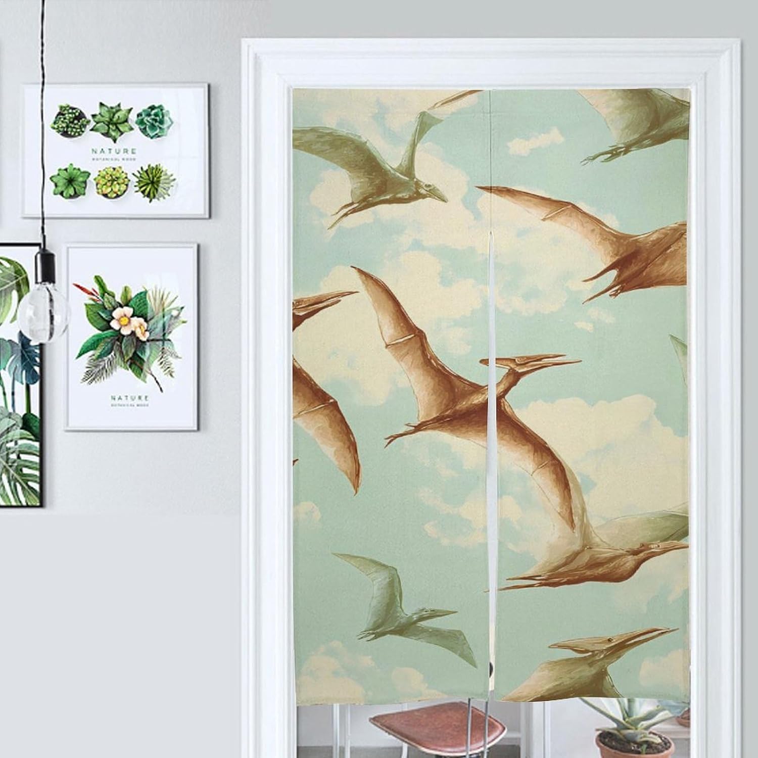 Pterodactyls Flying Dinosaur Doorway Curtain Insulated Room Divider Drapes | white linen,privacy curtains