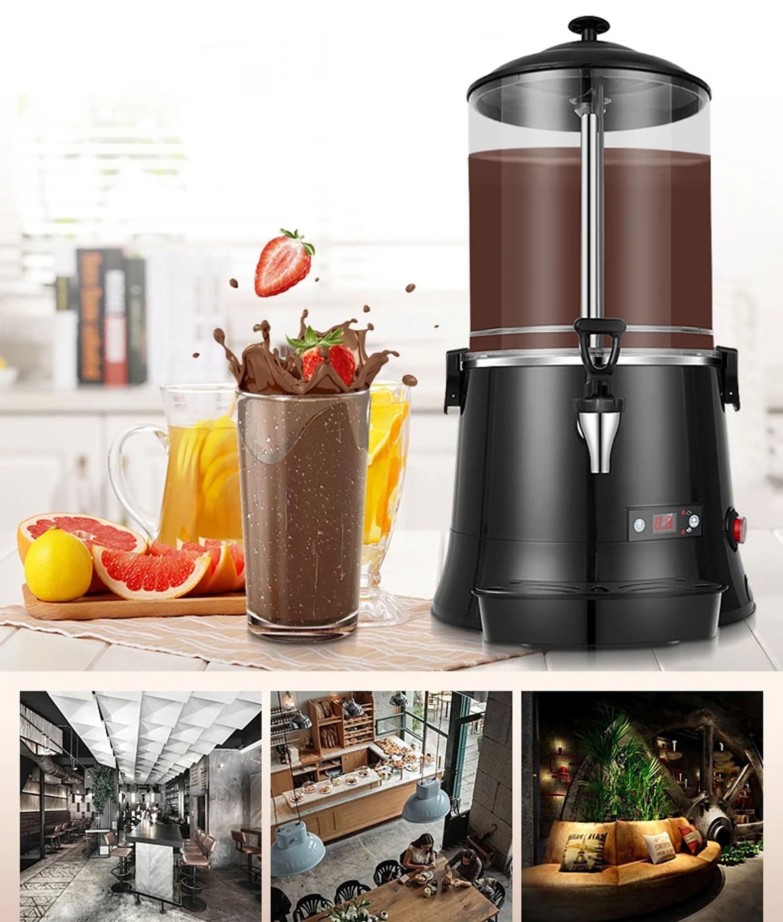 Distributeur De Chocolat Chaud 5 L avec Distributeur Et Affichage Numérique LED, Température Réglable De 30 À 90 °C pour Chauffer Chocolat, Café, Lait, Thé Et Jus De Fruits.