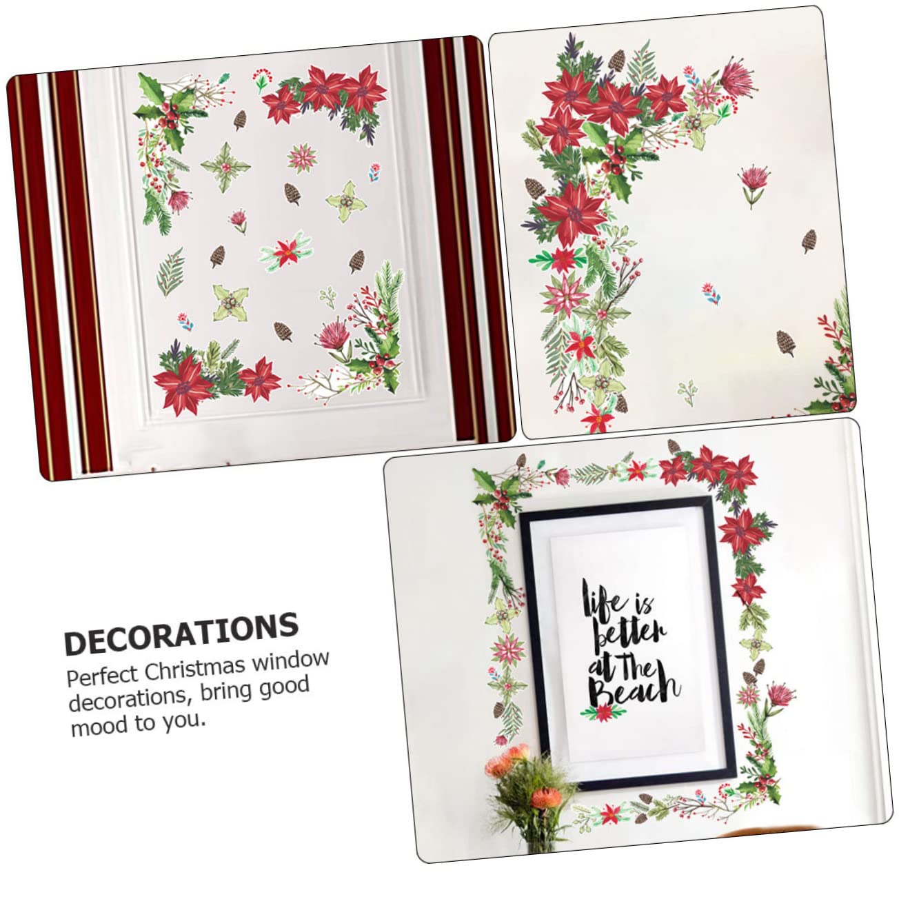 Cabilock Pegatinas de Flores Navideñas Autoadhesivas para Ventanas Decoración Navideña de PVC de Aplicar y Retirar para Fiestas y Decoraciones Interiores