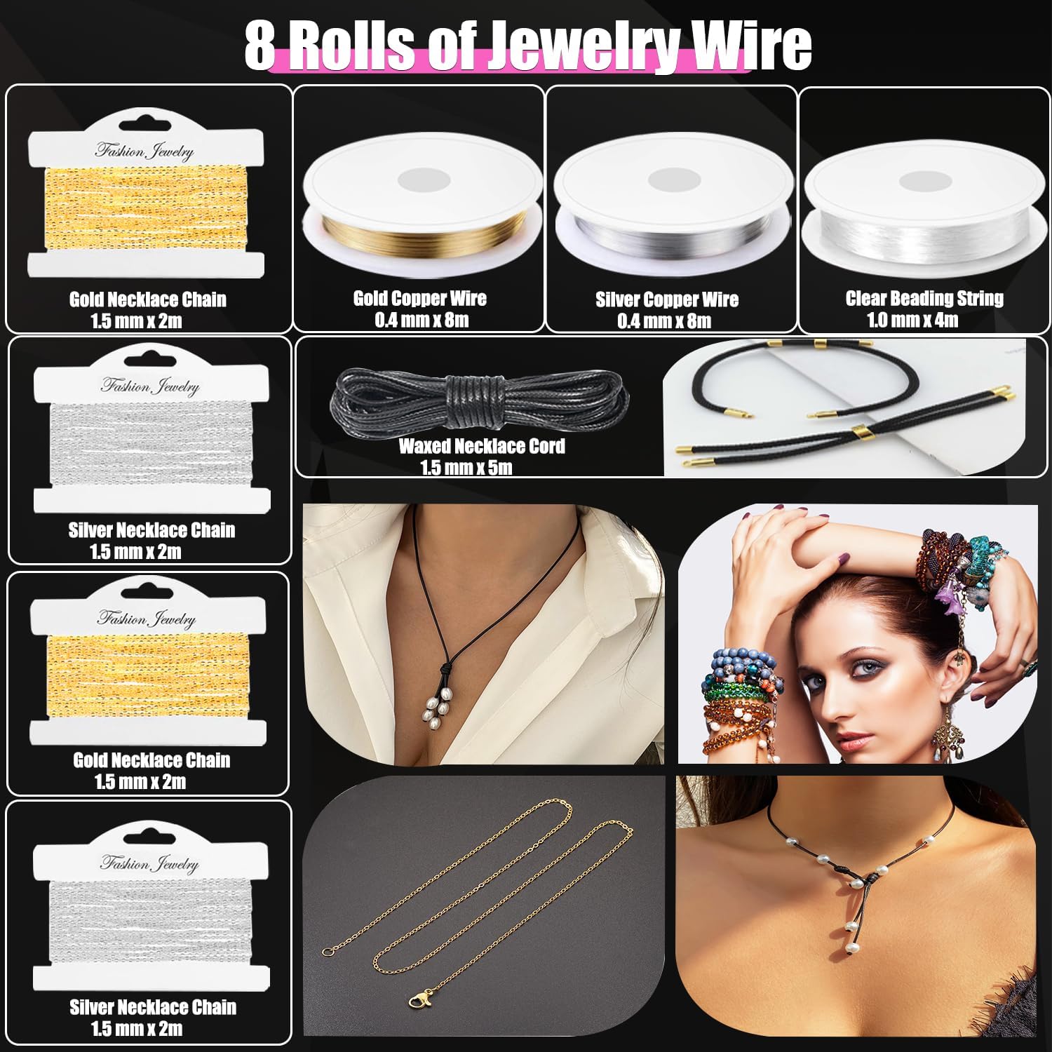 MONVICT Jewelry Making Supplies Kit with Jewelry Making Tools, Findings, Necklace Chain, Jewelry Wires, Adjustable Magnifier, Carry Bag, Meet All The Needs of Jewelry Making, Repair, Beading - Image 5