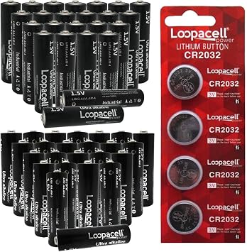 LOOPACELL Battery Multipack AA 24ct, AAA 24ct, and CR2032 4ct