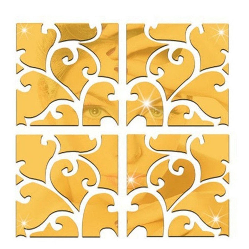Golden25*25cm good01 Pattern Mirror Effect Acrylic Waterproof Wall