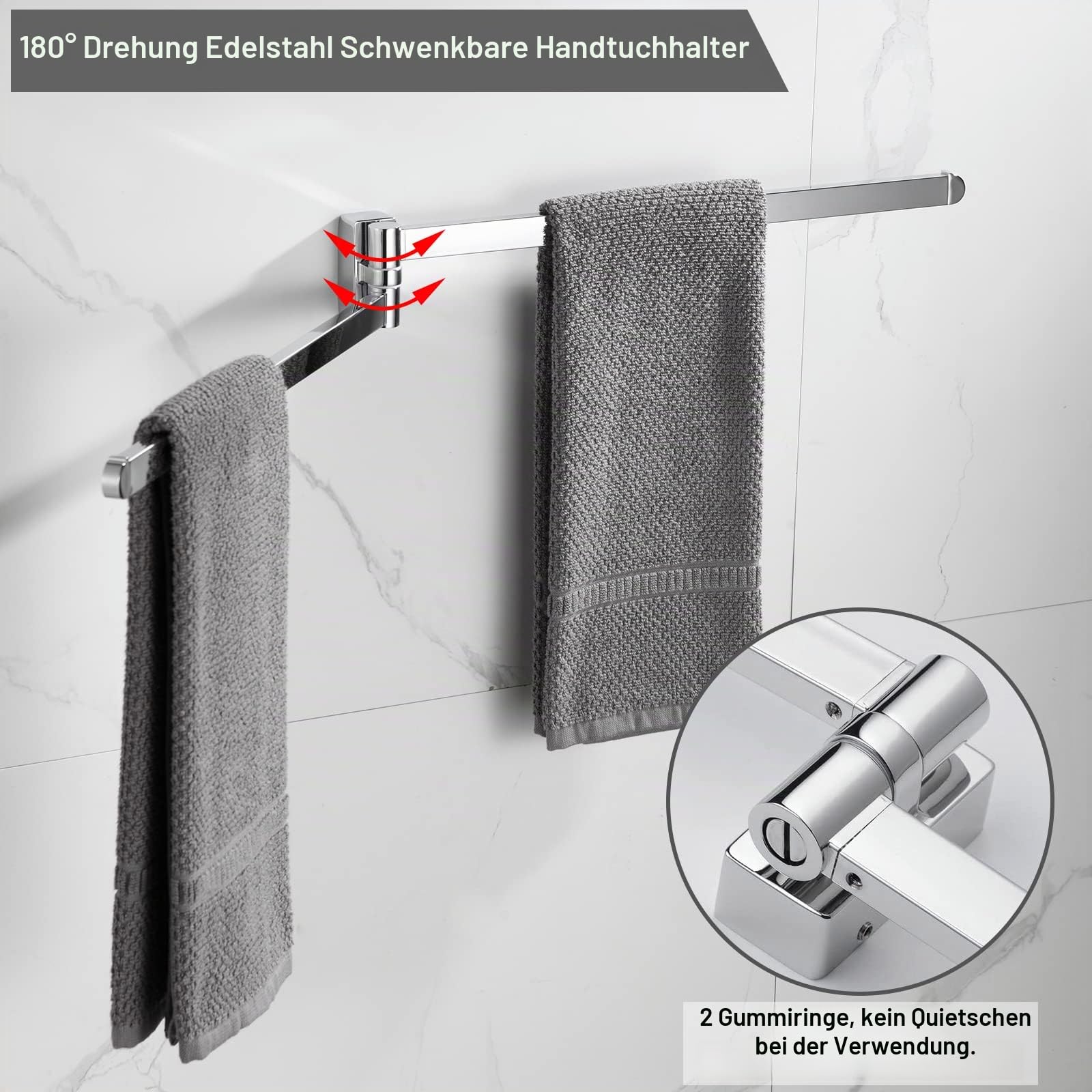 BGL Verchromter Handtuchhalter, Edelstahl, Wandmontage, Handtuchhalter mit 2 Schwenkstangen