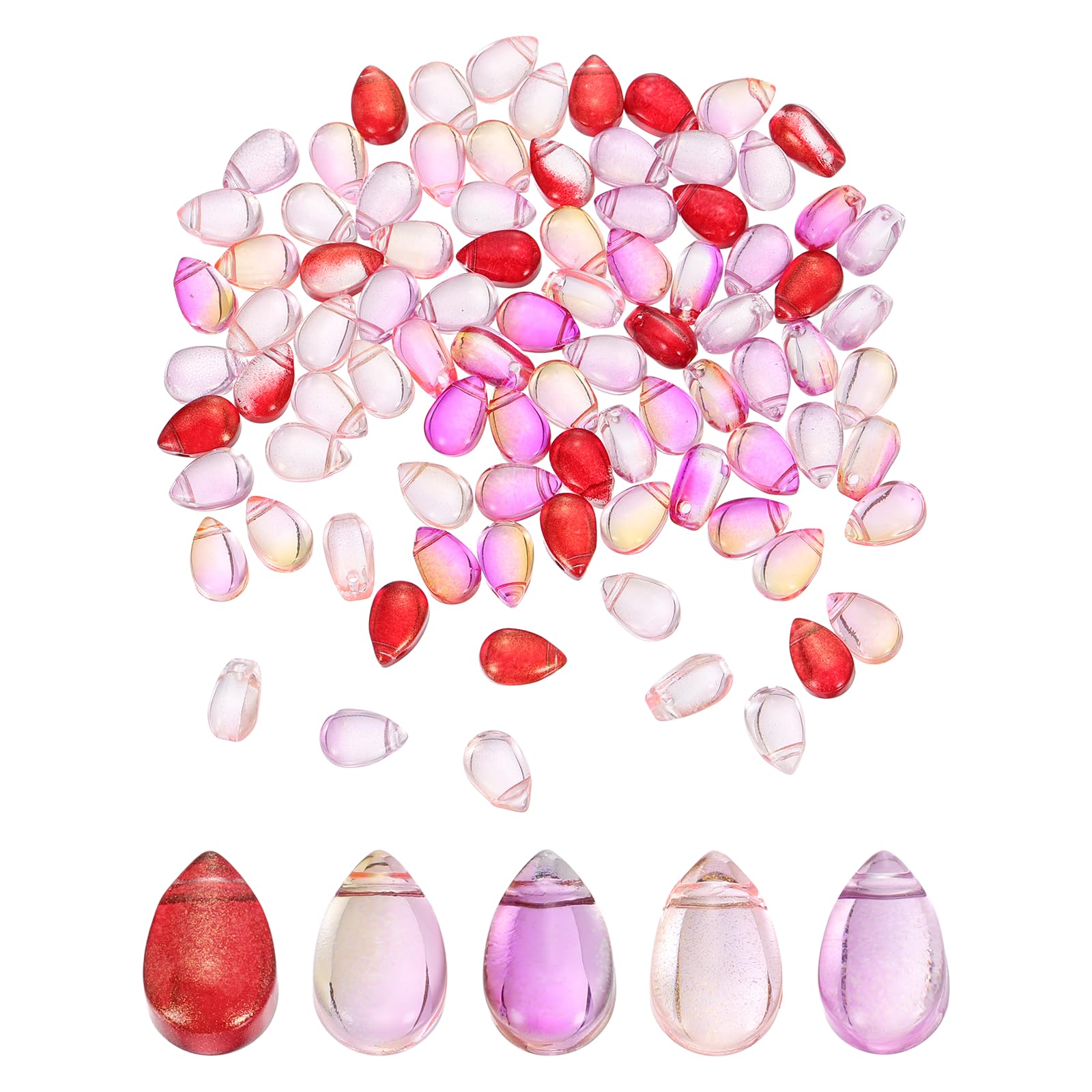 sourcing map 100 Pcs Teardrop Crystal Glass Beads, 6x9mm Teardrop Glass Charm Pendants Water Drop Beads Top Drilled for Jewelry Making DIY Craft Bracelets Necklace, Pink Series