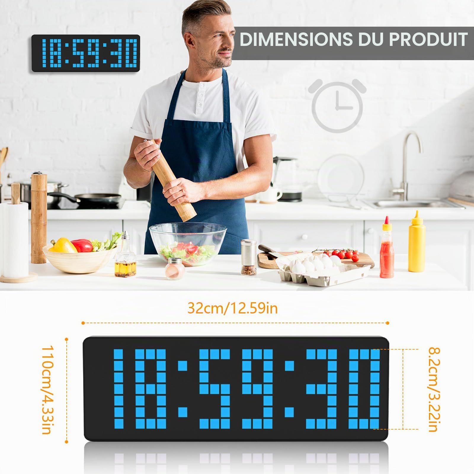 Timer Sport, Horloge Digitale Murale LED Grand Format 13,2" avec Compte à Rebours/Chronomètre Horloge Numerique pour la Salle de Sport Garage Maison Sport et Même Intérieur et Extérieur (Bleu)