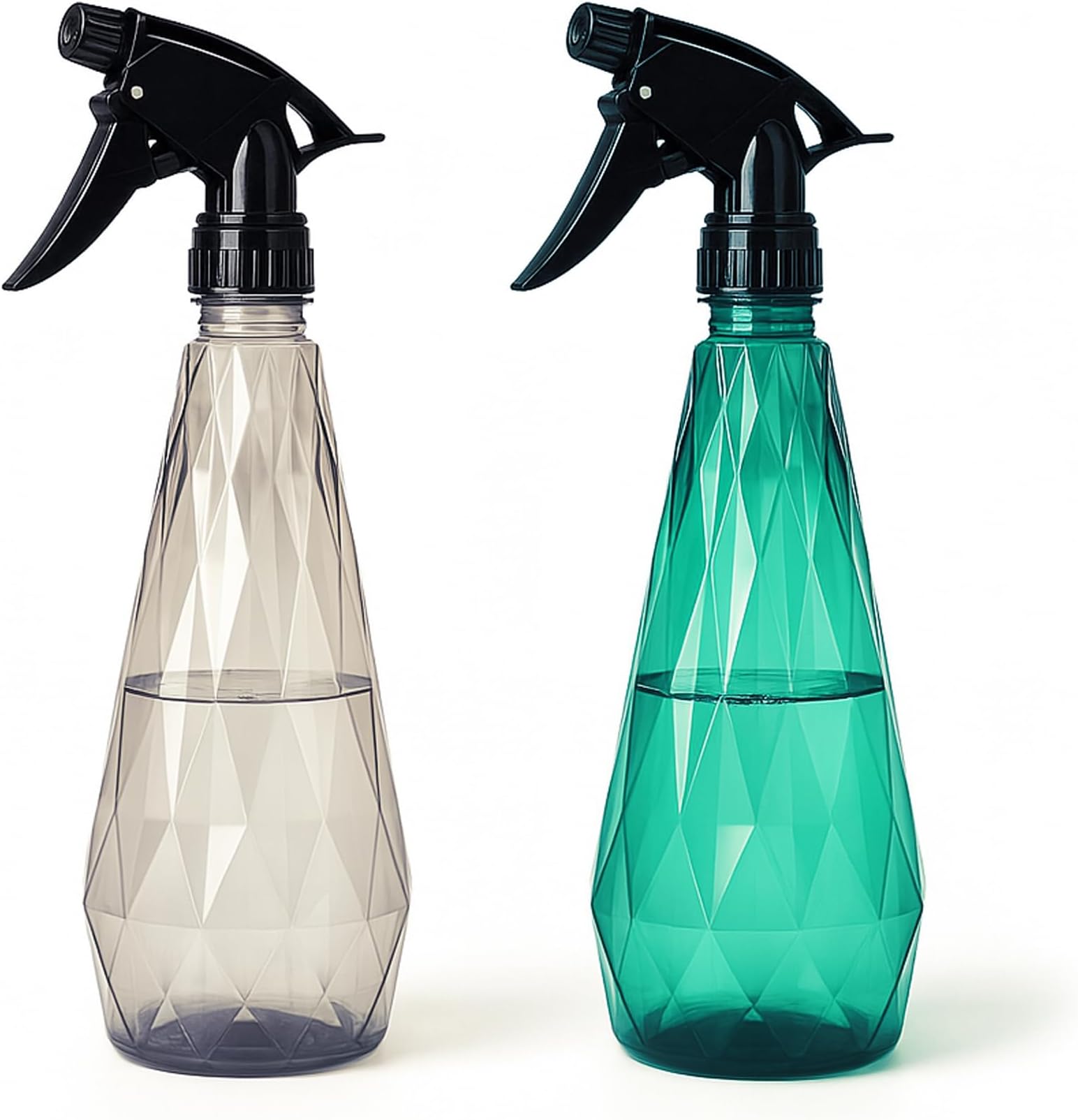 KEPLIN Water Spray Bottles (2 Pack) 600ml – Adjustable Nozzle for Mist & Stream | Reusable & Refillable w/Spray Nozzle | Ideal for Cleaning Kitchen Bath (Grey & Green)