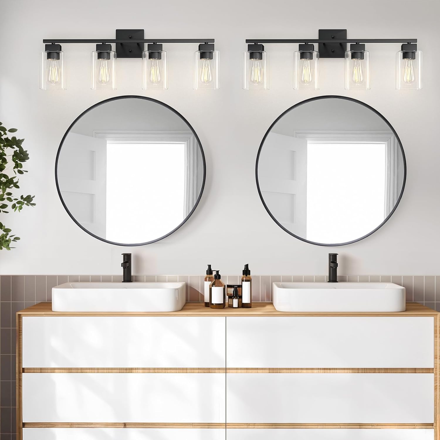 Espird 4 Light Bathroom Vanity Light - Matte Black Bathroom Light Fixtures Square Design & UL Certification, Square Light Fixture Over Mirror, Farmhouse Light Fixtures for Bathroom & Bedroom