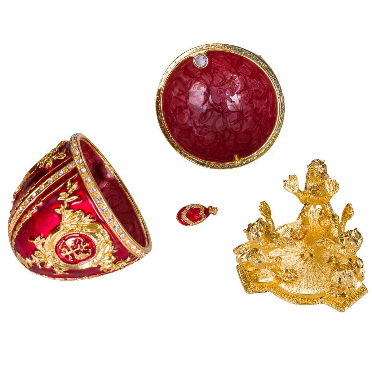 Uovo Portagioie In Stile Fabergé Con Leoni E Corona - Blu, 7,5 Cm - Foto 11