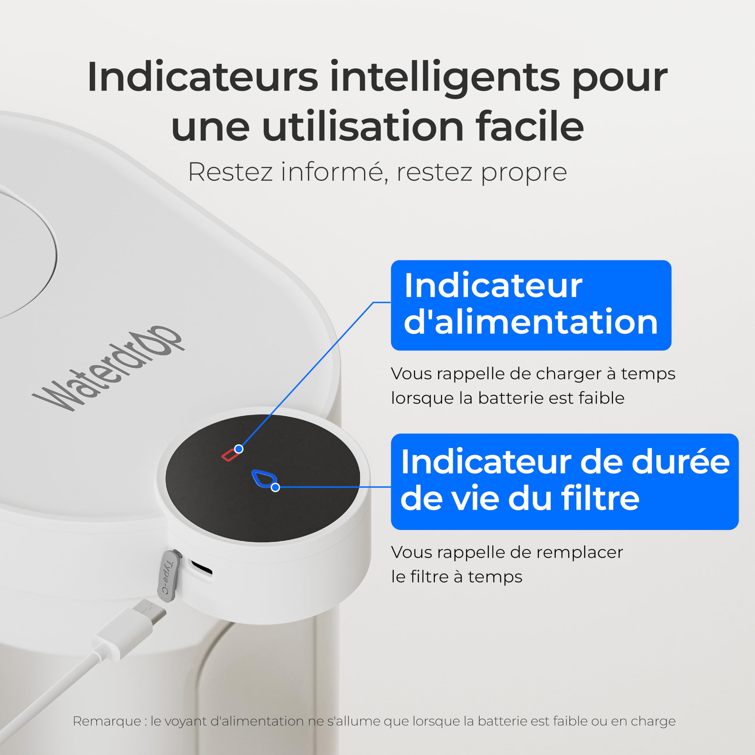 Waterdrop FreshTaste 𝐀𝐝𝐨𝐮𝐜𝐢𝐫 𝐥'𝐄𝐚𝐮 Carafe Filtrante Électrique, Distributeur de Filtre à Eau Instantané 4L pour Réfrigérateur, Réduit Chlore, Plomb, Cuivre, Purifie, Blanc (Filtre: WD-EWFS)