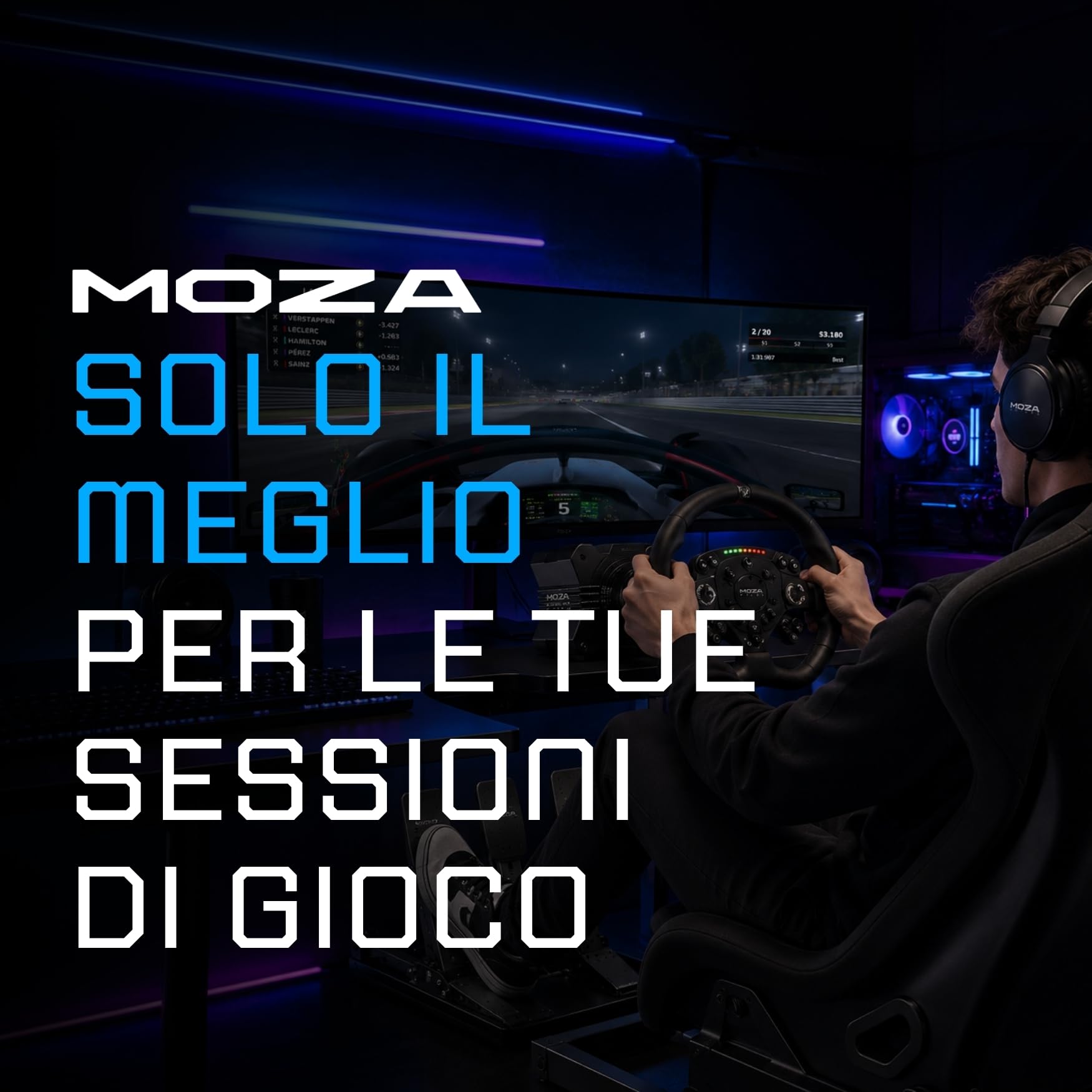 MOZA R3 Bundle Volante Simulatore di Guida PC con Base Direct Drive 3.9 Nm, Volante Gaming ES Lite, Pedaliera Sim Racing SR-P Lite, Morsetto da Tavolo Incluso, Postazione Sim Racing