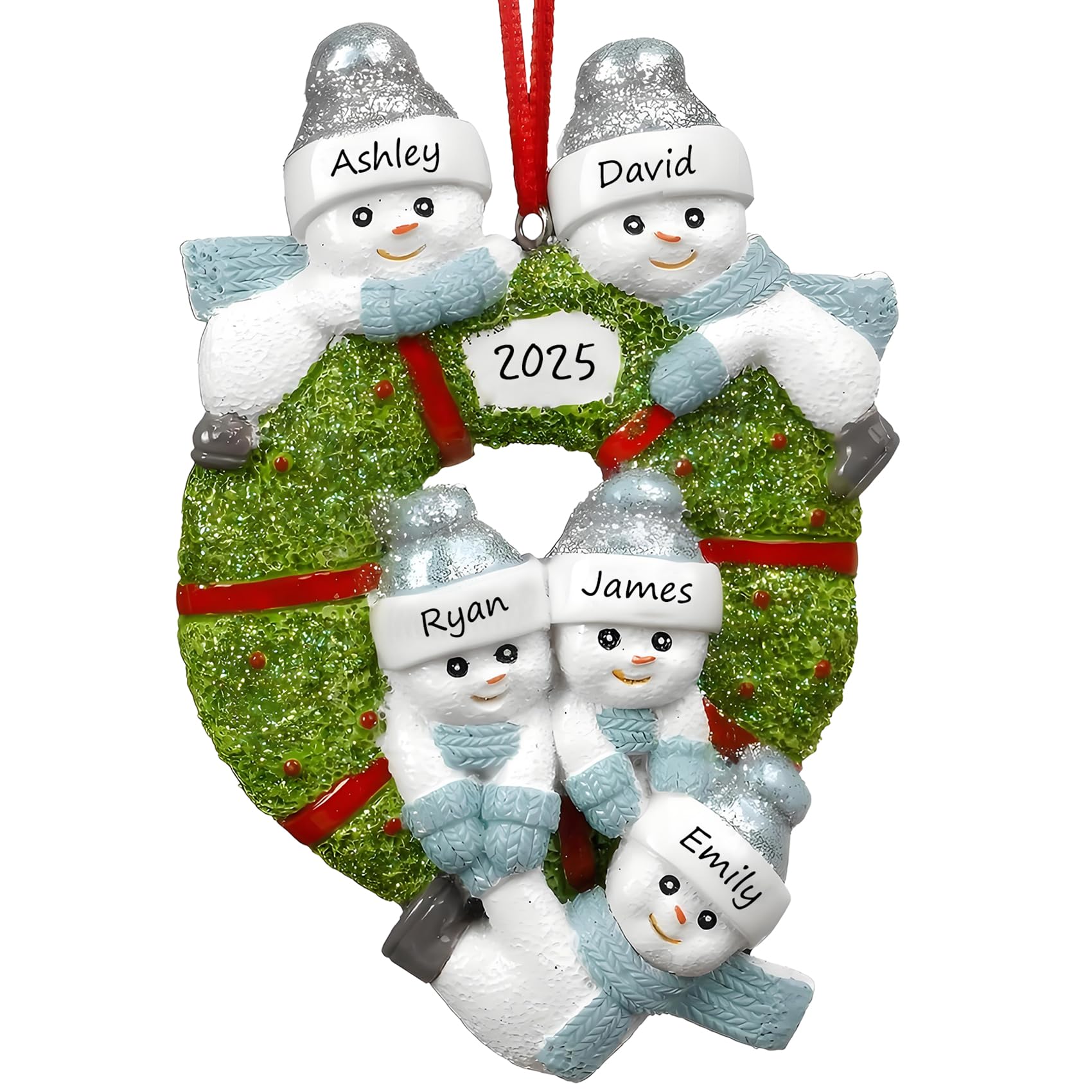 Personalised Christmas Decoration, Snowman Family Christmas Baubles Ornaments Personalised Name, Family of 2,3,4,5,6,7,8 Customised Xmas Tree Decoration Gifts