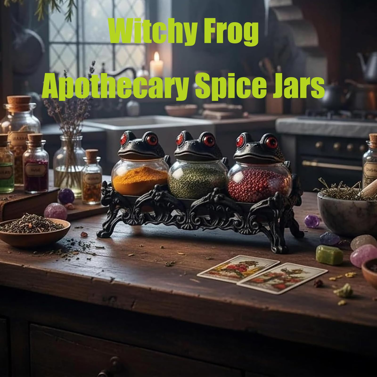 Witchy Frog Apotheker-Gewürzgläser, Vintage-Glas-Vorratsdosen mit Froschdeckel, für Gewürze, Kräuter, Tee, Badesalz und Heimdekoration (2)