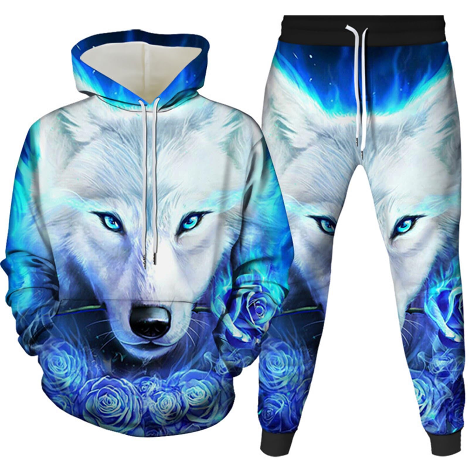Keephen Men's # 1 Tracksuit Set Animal Wolf 3D Printed Hoodie And Joggers Pants Set Hip Hop Autumn Winter Two Piece Set Sportswear