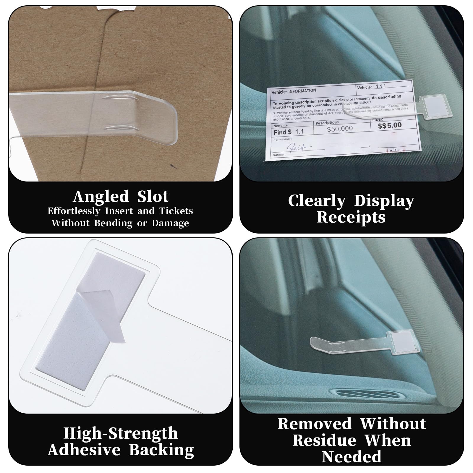 TIESOME 10 piezas de clips para soporte de ticket de aparcamiento, soportes transparentes para parabrisas autoadhesivos, clip para tickets para coches, caravanas, camiones