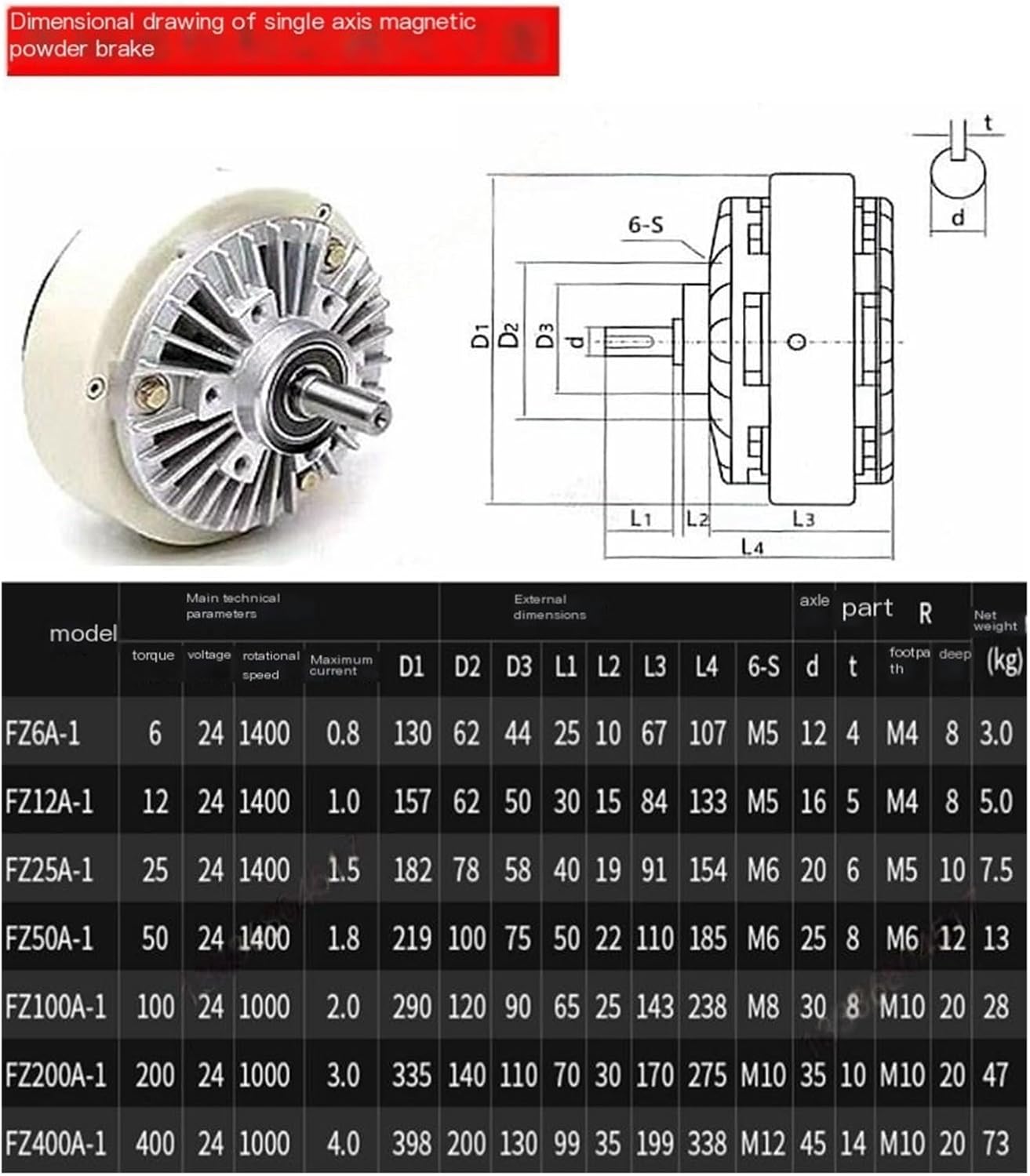 Single-axis Magnetic Powder Brake Dual axis Clutch Hollow Shaft Hole Tension Controller Air Expansion Shaft Electromagnetic Powder Brake(5KG)