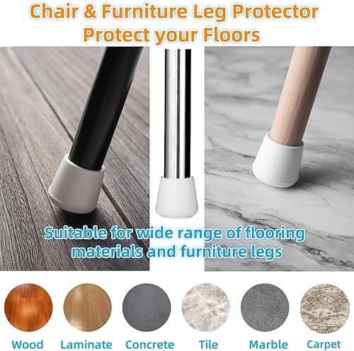 Miniatura 6 de Furnigear Tapas para patas de silla, puntas de goma antideslizantes de 1-12 pulgadas de diámetro interior, protectores de suelo para patas de silla,