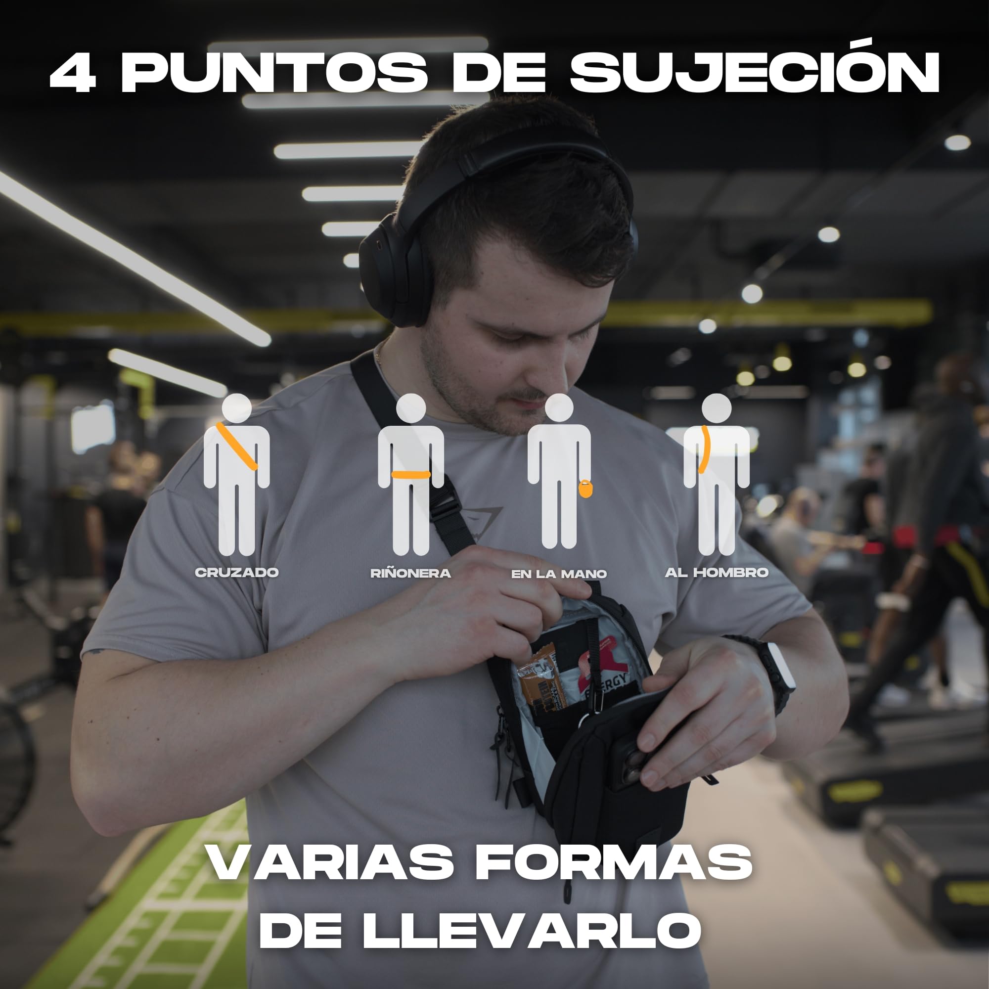 Bolsa de Deporte magnética – Riñonera Deportiva Unisex con 2 Compartimentos con Cremallera, Bolsillo para móvil y Llaves, Correa Ajustable, Repelente al Agua – Gimnasio, Fitness, Viajes