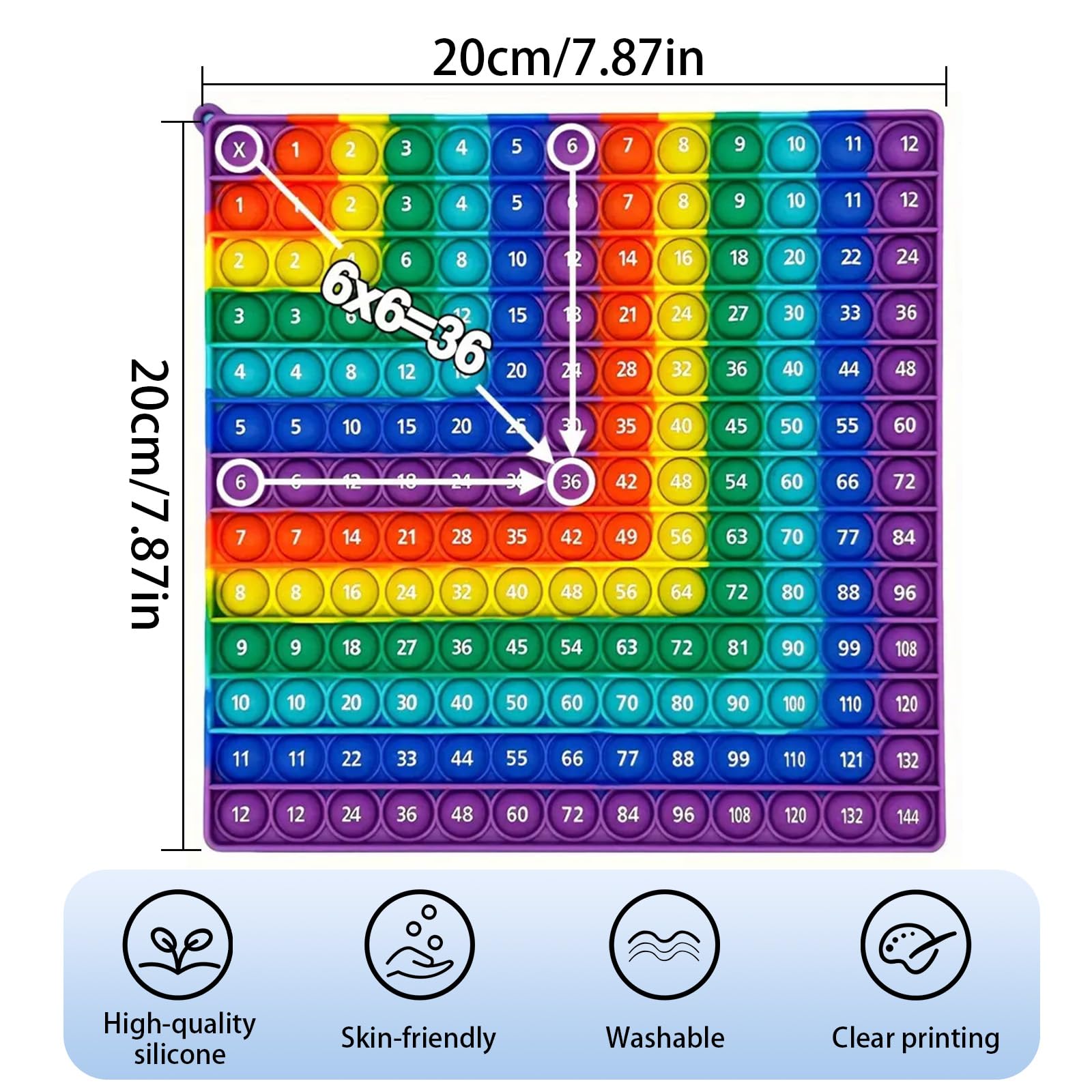 Times Table Poppet 12x12 Math Fidget Toy Multiplication Popper Relieve Stress And Anxiety 12x12&12+12 (Purple dot right angle double side 1-144) - Image 3
