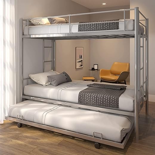 METALMASTER Metal Twin Bunk Bed with Trundle Silver