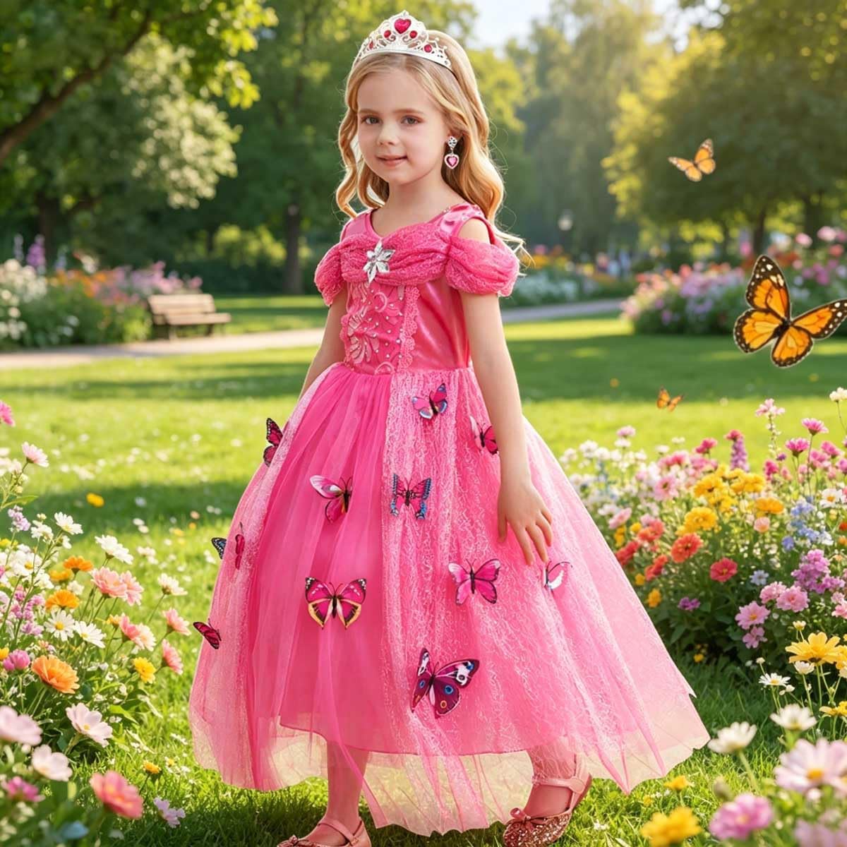 iTVTi Flower Girls Princess Costume Butterfly Christmas Halloween Dress with Accessories
