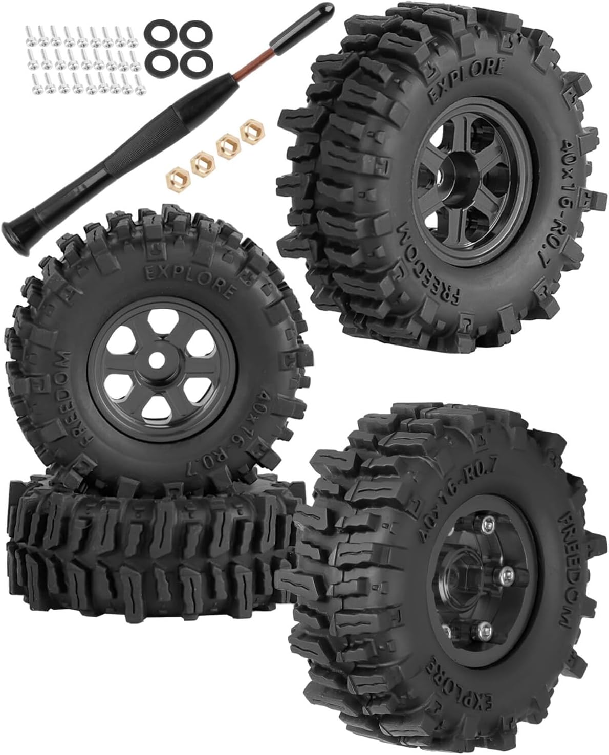 0.7 Beadlock Wheels Tires for 1/30 SCX30 1/32 Red cat Ascent-32 RC Crawler Car,RC Off Road Buggy Rally Truck Wheels and Tires,Aluminum Rings Deep Dish Wheel Rims & Rubber Tires,Black(4Pcs)
