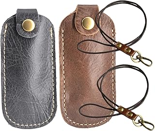 RIVEENY 2 Pack Genuine Leather Flash Drive Case USB Storage Case USB Flash Drive Leather Case USB Protective Case for Protecting Your USB Flash Drive and Easy Storage