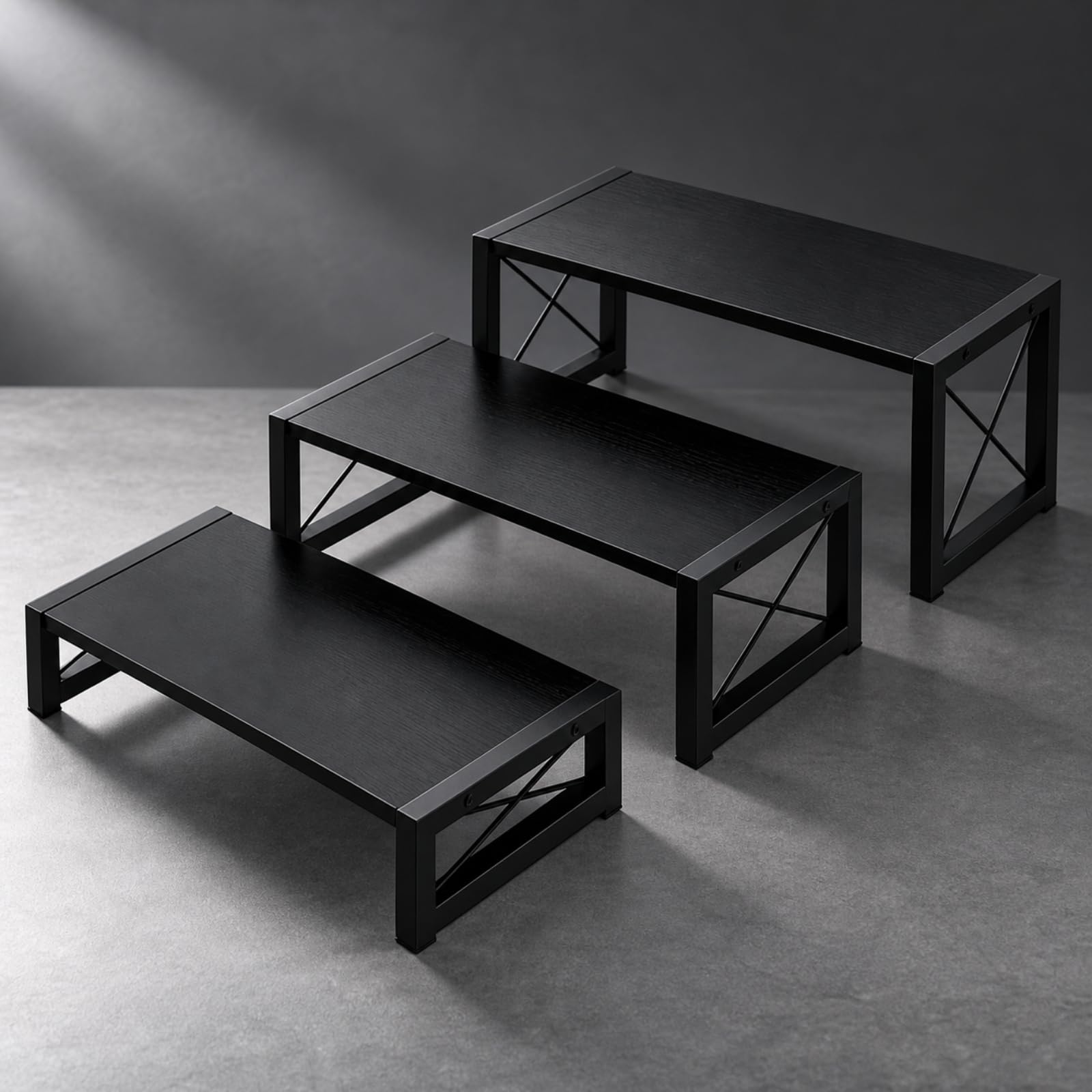 B Baosity Rack Almacenaje con s Tablero Partículas Versátil Expositor con Estructura Metálica Resisn ría para Mesa, Negro