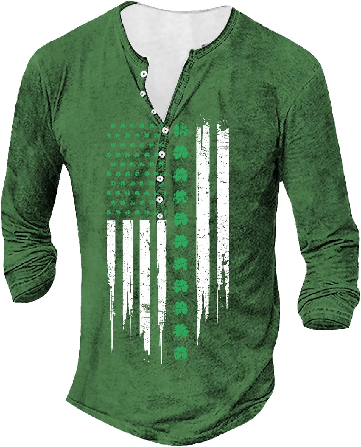 domirica St Patricks Day Tshirt Men Flag Long Sleeve Henley Button Crewneck Pullover Big and Tall Casual Novelty Tunic Tops