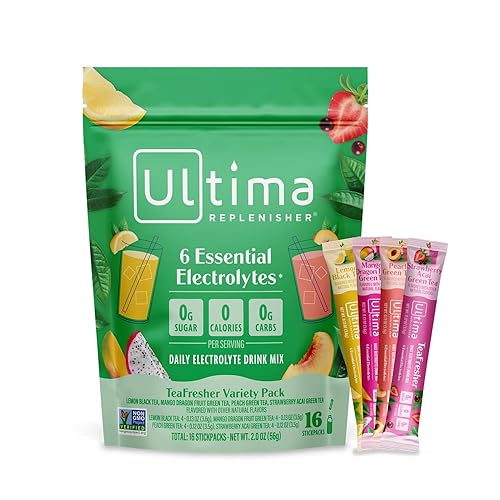 Ultima Replenisher TeaFresher - Mezcla de electrolitos diarios en polvo y té instantáneo, sin azúcar, paquete variado, 16 paquetes de barras,