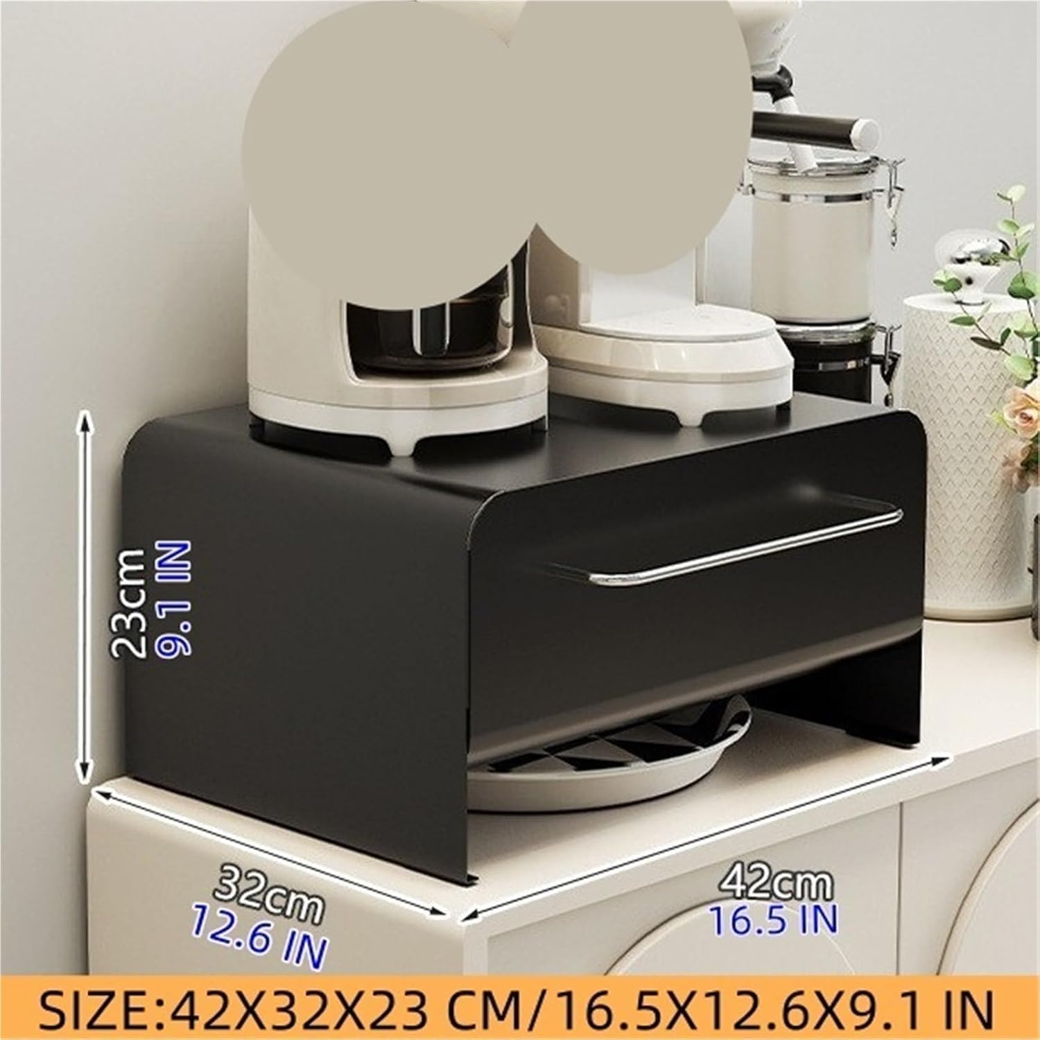 Scaffale portaoggetti a 2 Livelli con cassetti per Tazze, spezie e Altro, Organizer in Metallo per Cucina, Bagno e Soggiorno, Nero