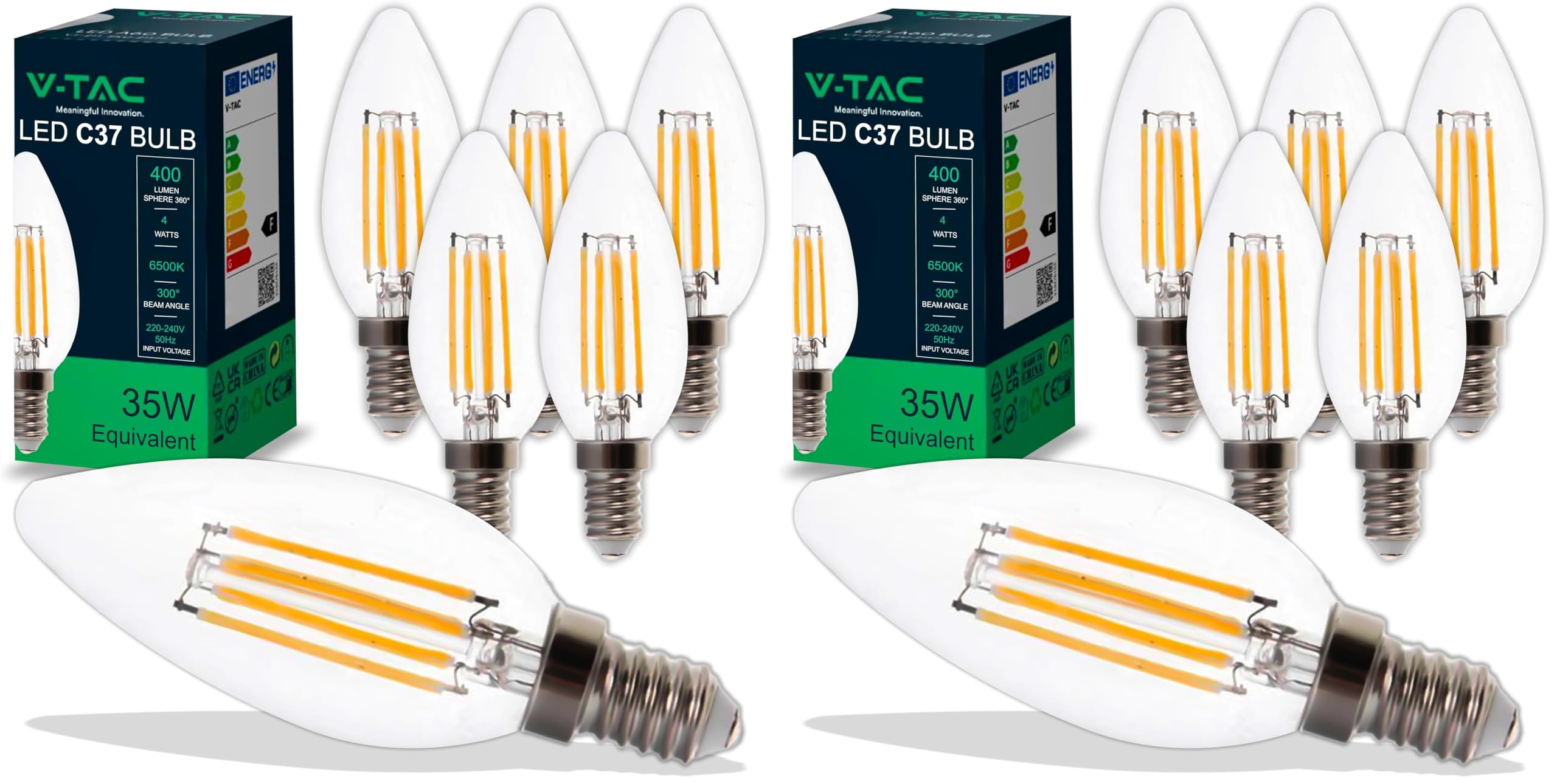 Ampoules LED Filament Bougie E14 4W Equivalent 35W Blanc Froid 6400K