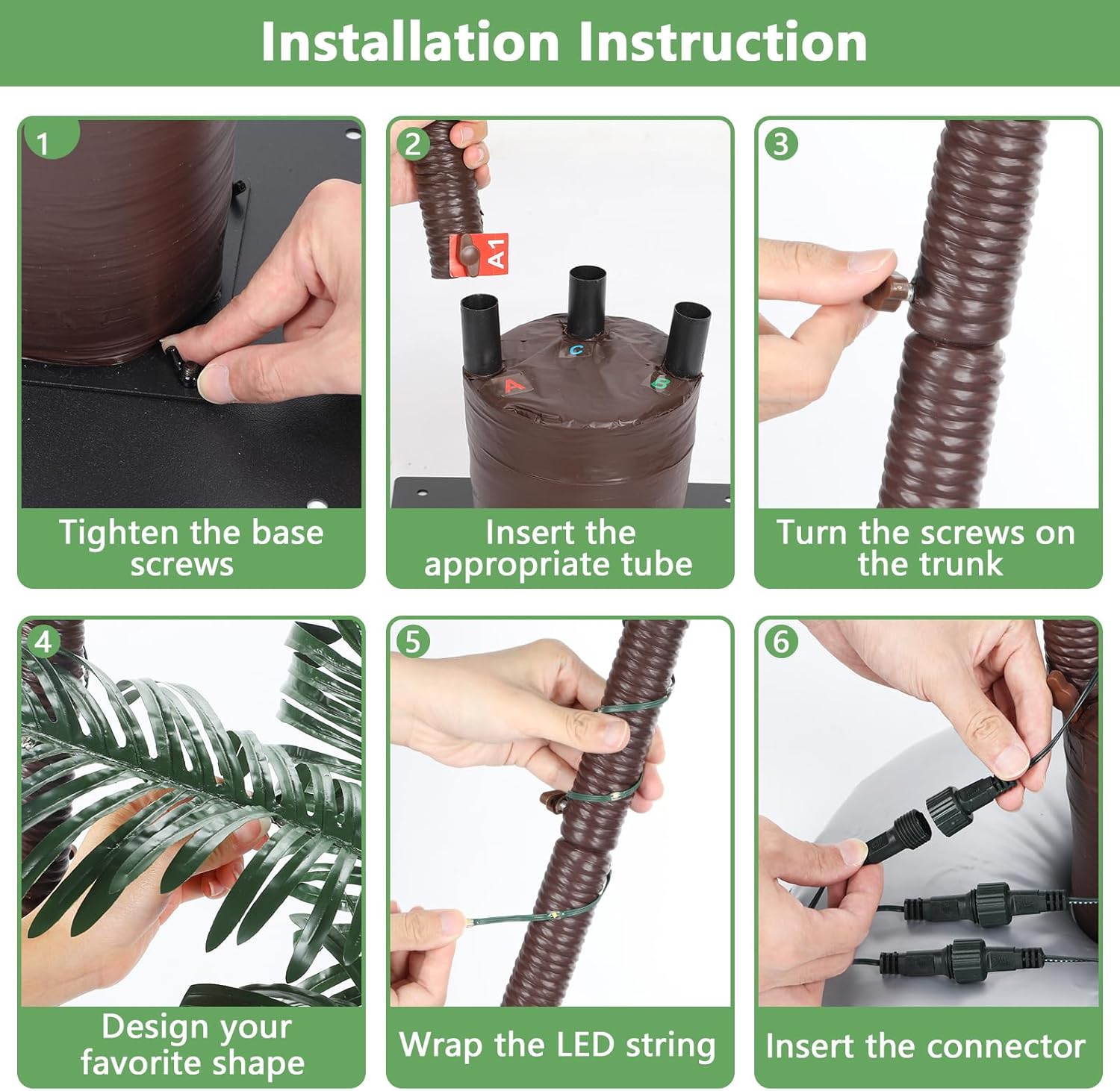 OUSHENG Solar Lighted Palm Tree for Outside Patio, 6' 3 Trunks Outdoor Christmas Decoration Decor, Light Up LED Artificial Trees Lights for Bar Home Party Yard Pool Porch Deck Tropical