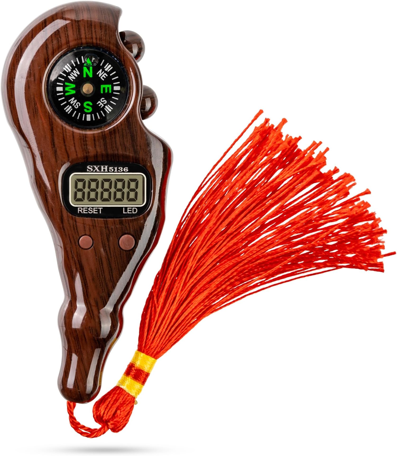 Digital Tasbih Counter with Compass & Night Light - Bead Counter, Clicker Counter for Dhikr, Tasbeeh Counter and Finger Counter, Muslim Prayer (Dark Brown)