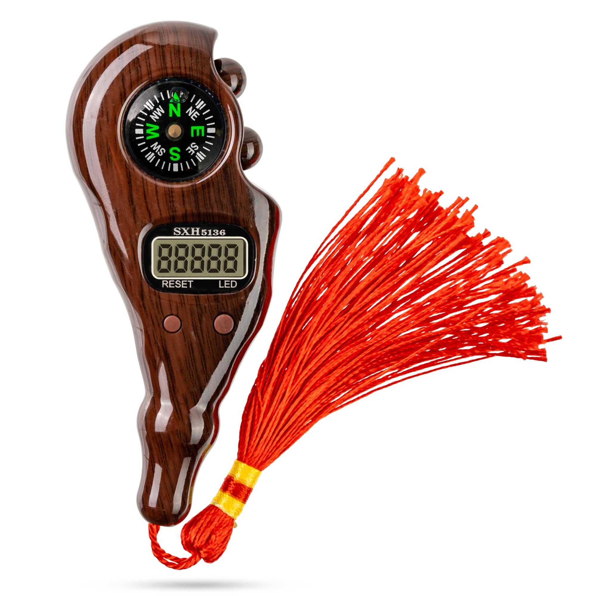 Digital Tasbih Counter with Compass & Night Light - Bead Counter, Clicker Counter for Dhikr, Tasbeeh Counter and Finger Counter, Muslim Prayer (Dark Brown)