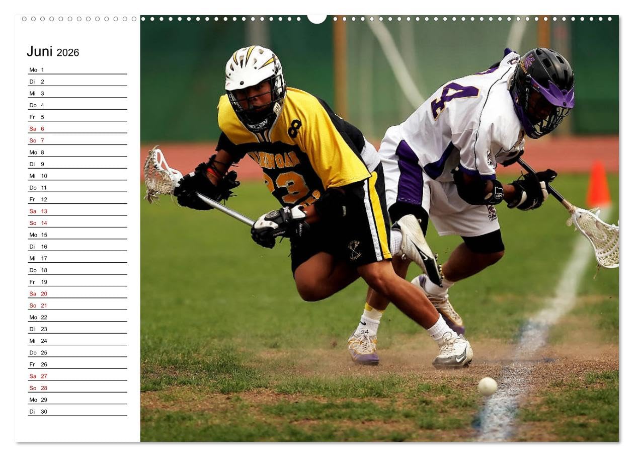 Teamsport Lacrosse - Face-off (Wandkalender 2026 DIN A2 quer), CALVENDO Monatskalender: Packende Spielszenen aus der Welt des Lacrosse (CALVENDO Sport)