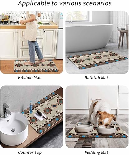 Miniatura 9 de Tapete de baño bohemio multicolor para bañera, tapete antideslizante de secado rápido y absorbente, tierra de diatomeas, cocina, ducha, fregadero,