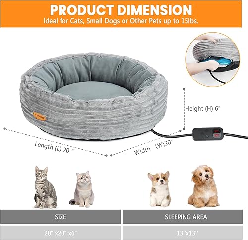 Miniatura 6 de Cama térmica para gatos de interior, cama eléctrica para gatos de 20 pulgadas, cama calentada para gatos y perros pequeños, cama lavable y calmante