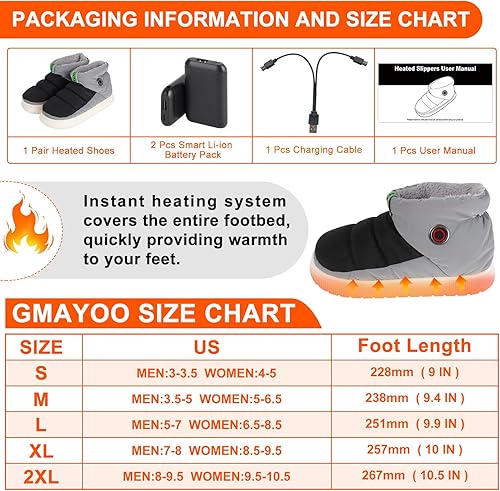 Miniatura 6 de Gmayoo Pantuflas térmicas, unisex, recargables, con aislamiento eléctrico, con batería, para hombres y mujeres, clima frío, calentador de pies