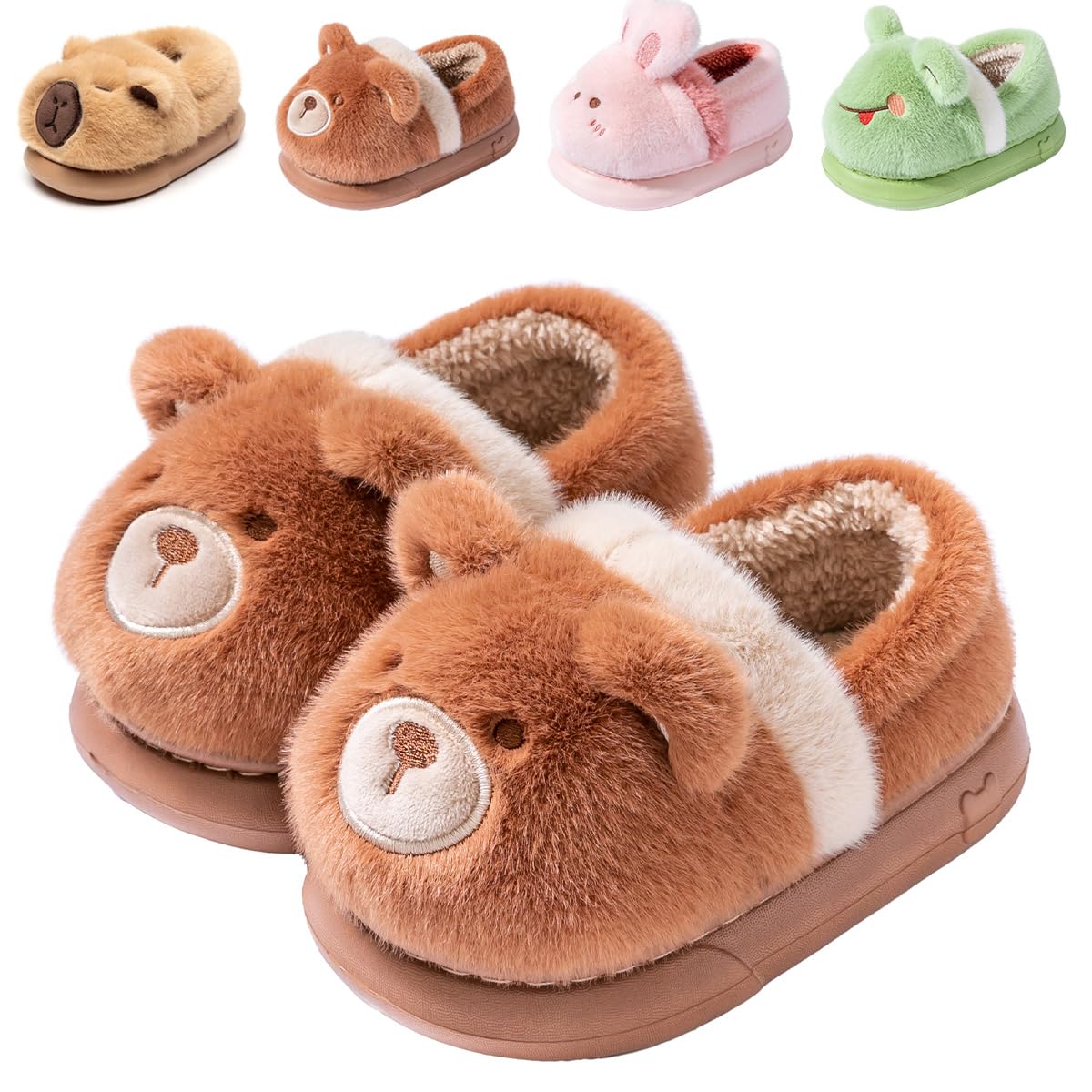 Huihong Pantofole Pelose Bambini Bambina Invernali Antiscivolo Morbide Peluche Comode Calde Ciabatte Bambino Inverno Velluto Elegante Casuale Interno Casa Divertenti Animal Scarpe (Beige, 25