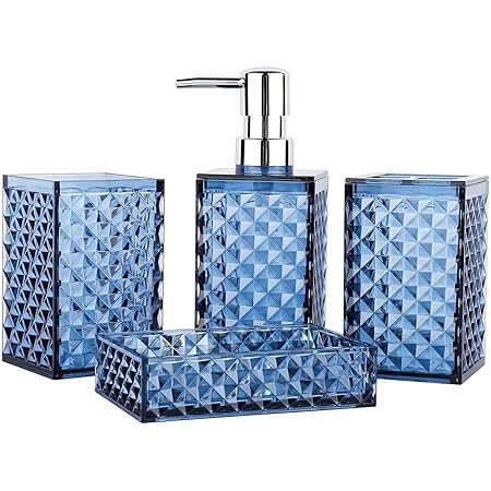 Amazon.com: JHLAYKG Bathroom Accessories Set,4 Pack Blue Bath Accessory ...