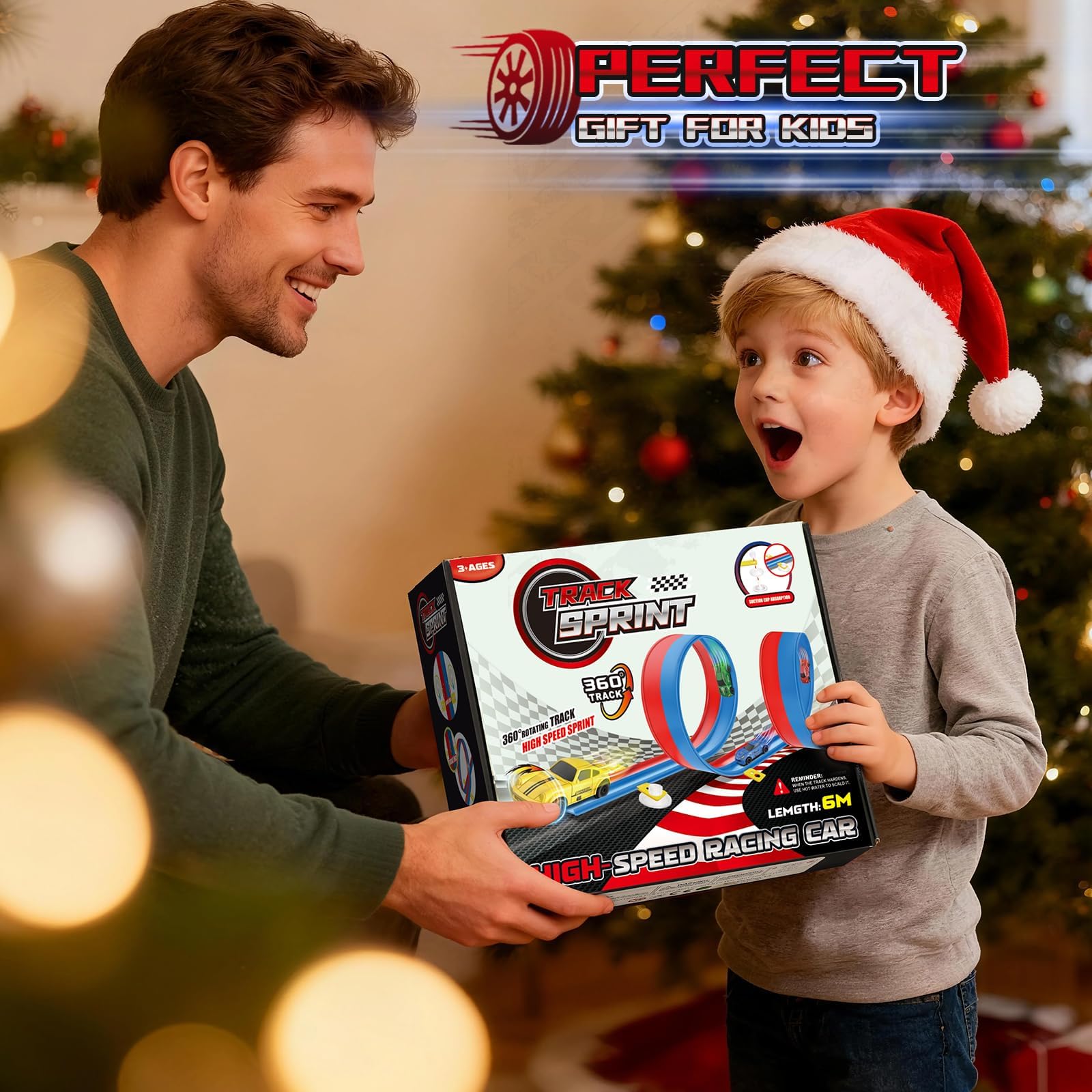 Pista Macchinine Arrotolabile 6M per Bambini 3 4 5 6 7 Anni, Giocattolo Circuito di Corse Flessibile e Portatile con 4 Auto, Compleanno Natale Regalo per Ragazzi e Ragazze, Blu e Rosso